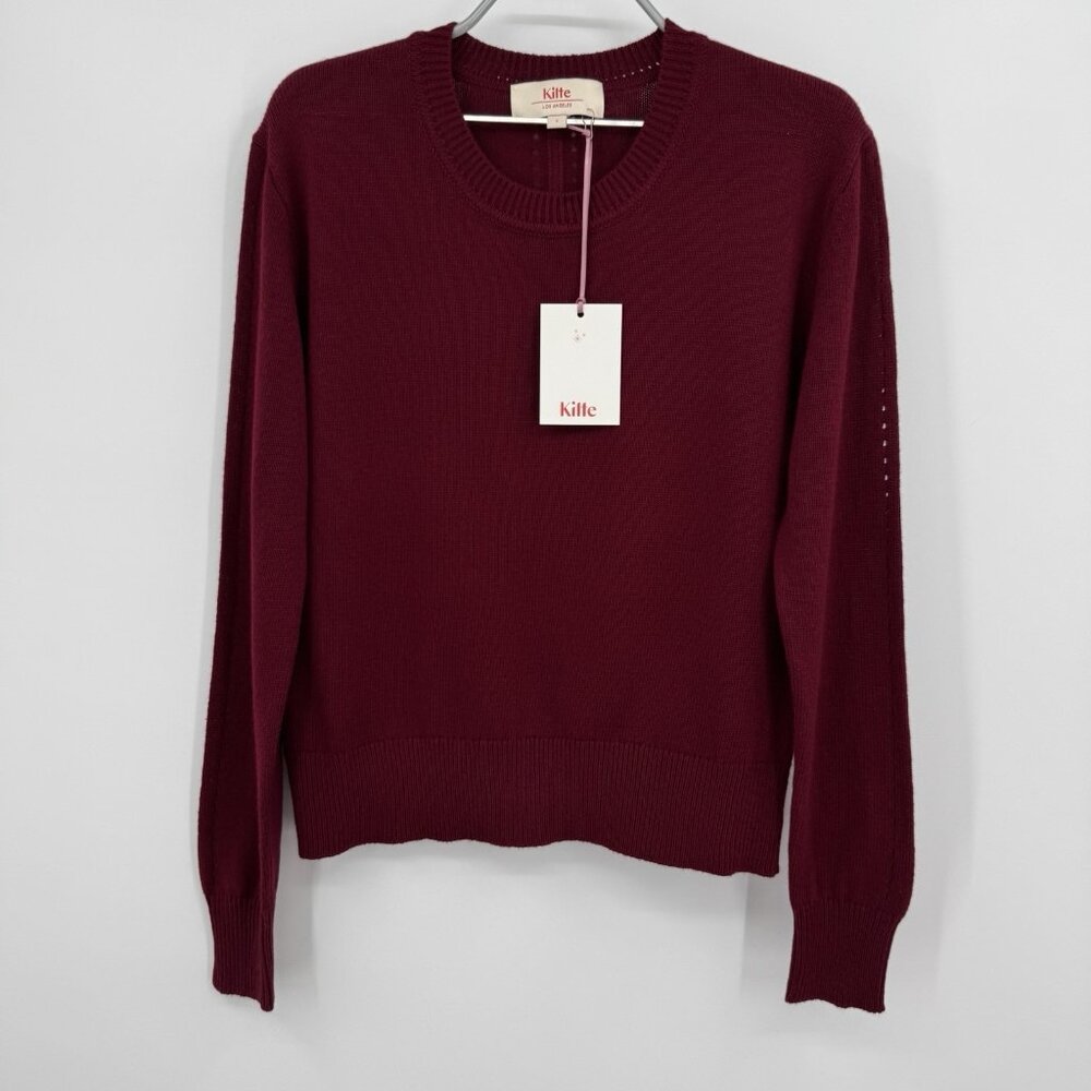 Kilte Collection Cotton-Cashmere Clara Pullover Crew Neck Sweater Burgundy 1 S
